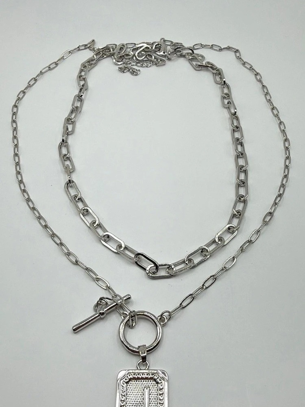 14K White Gold Plated Layered Initial "J" Necklace Set (14" & 16")